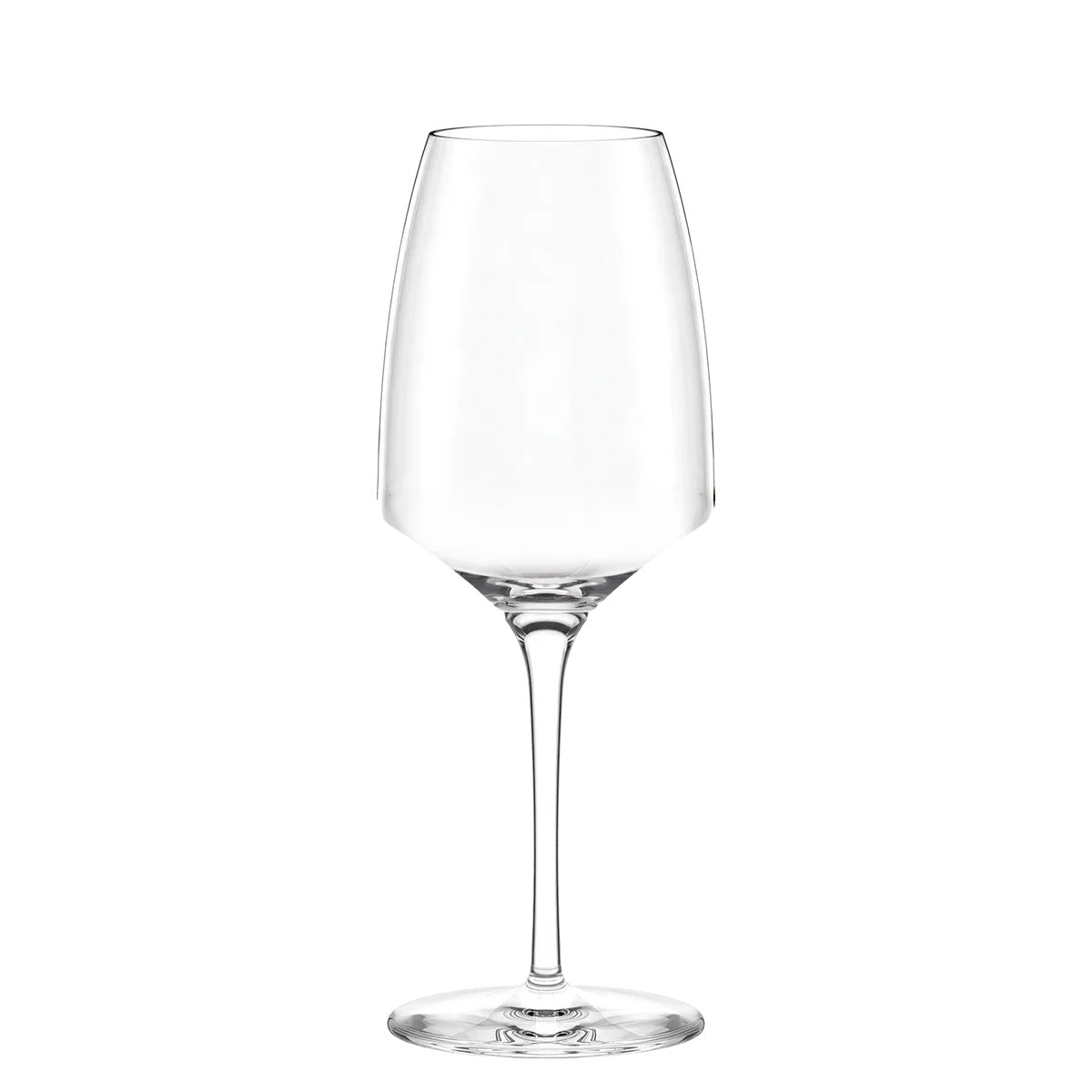 Copa de vino tinto de la colección Experience de Stölzle Lausitz, mostrando su moderno cáliz en V y tallo extraído en cristal transparente sin plomo.
