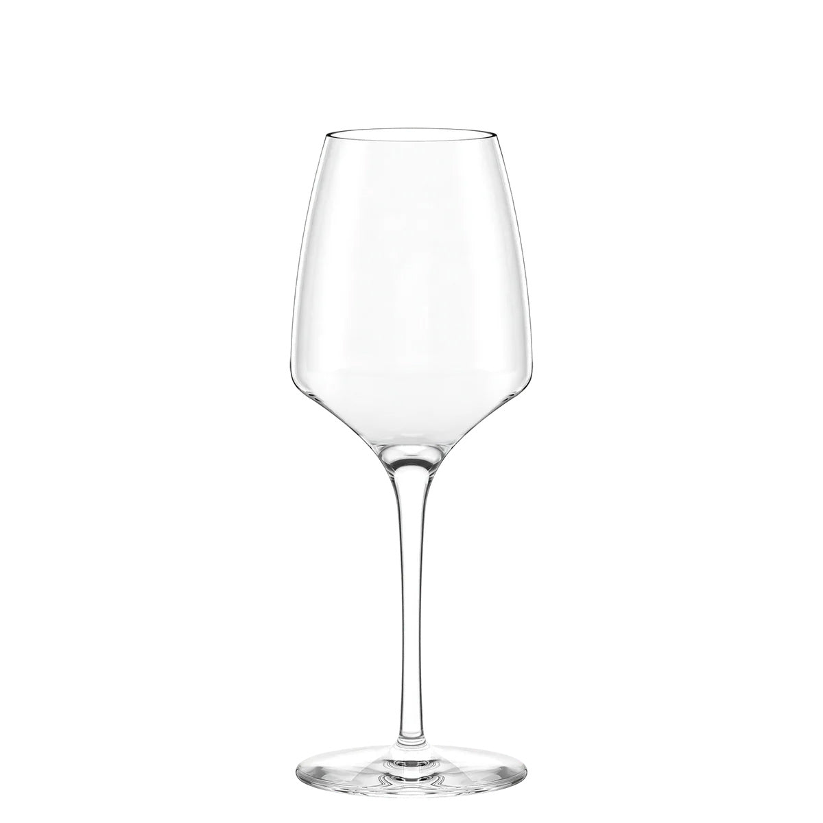 Copa de vino blanco de la colección Experience de Stölzle Lausitz, mostrando su moderno cáliz en V y tallo extraído en cristal transparente sin plomo.