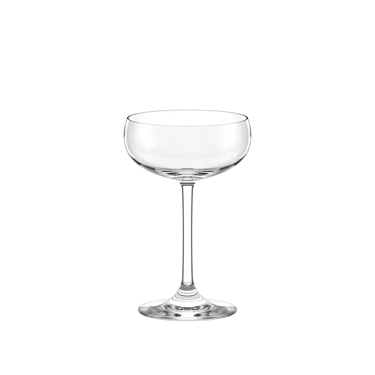 Copa de Champagne Coupe de la colección Jive de Stölzle Lausitz, mostrando su icónico cáliz ancho y diseño retro en cristal transparente sin plomo.