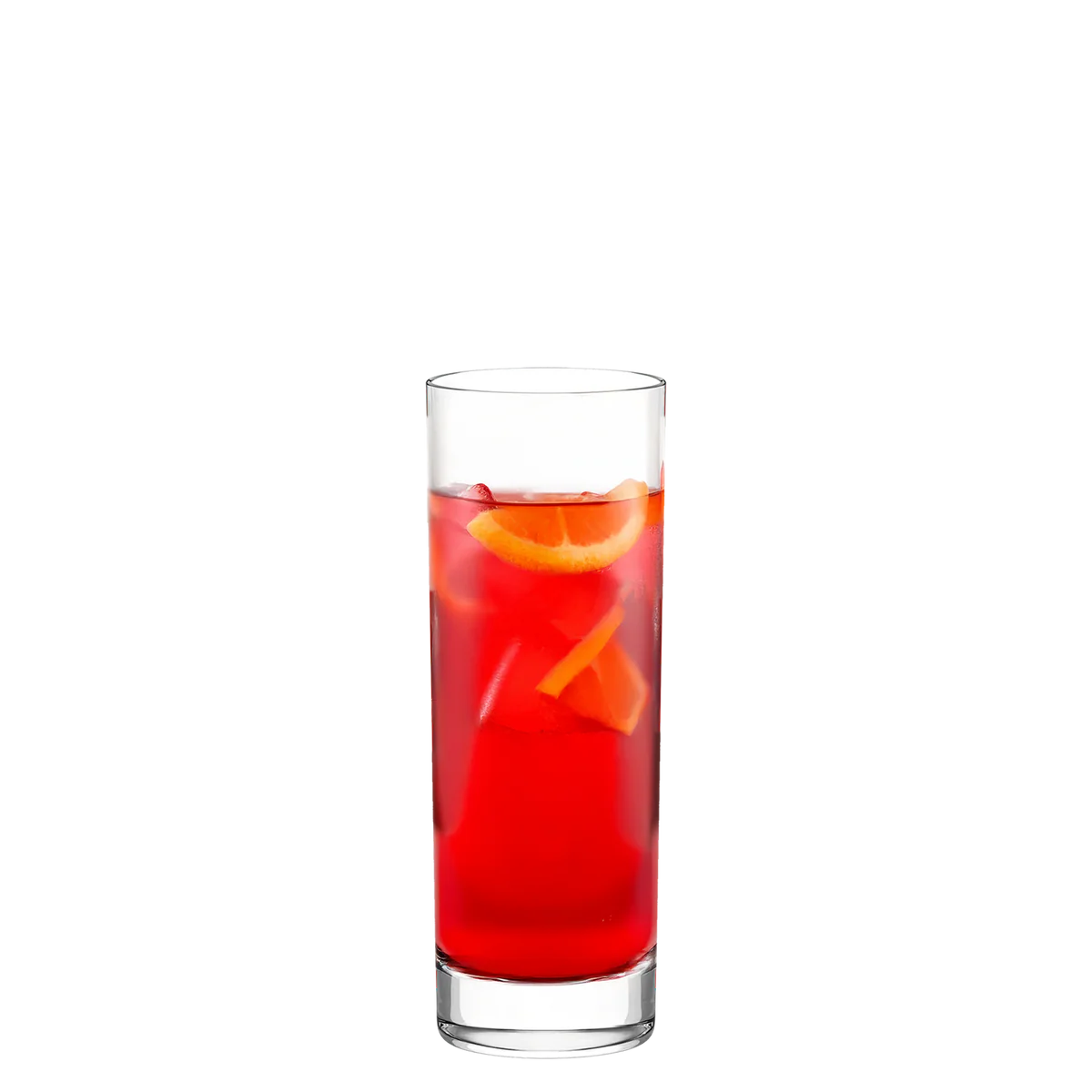 Vaso Campari New York Bar servido con un cóctel naranja y hielo, destacando su transparencia y diseño minimalista.