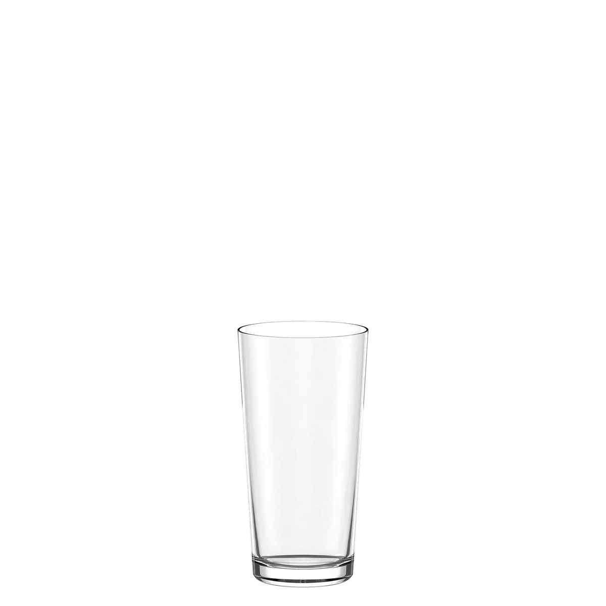 Vaso bajo de la colección Metrico de Stölzle Lausitz, mostrando su base cuadrada y boca circular en cristal transparente.