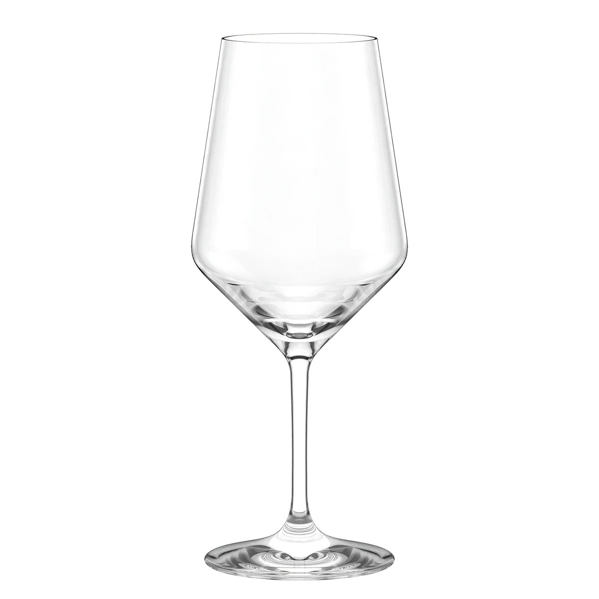 Copa de vino tinto Burdeos de la colección Revolution de Stölzle Lausitz, mostrando su diseño arquitectónico de líneas rectas en cristal transparente sin plomo.