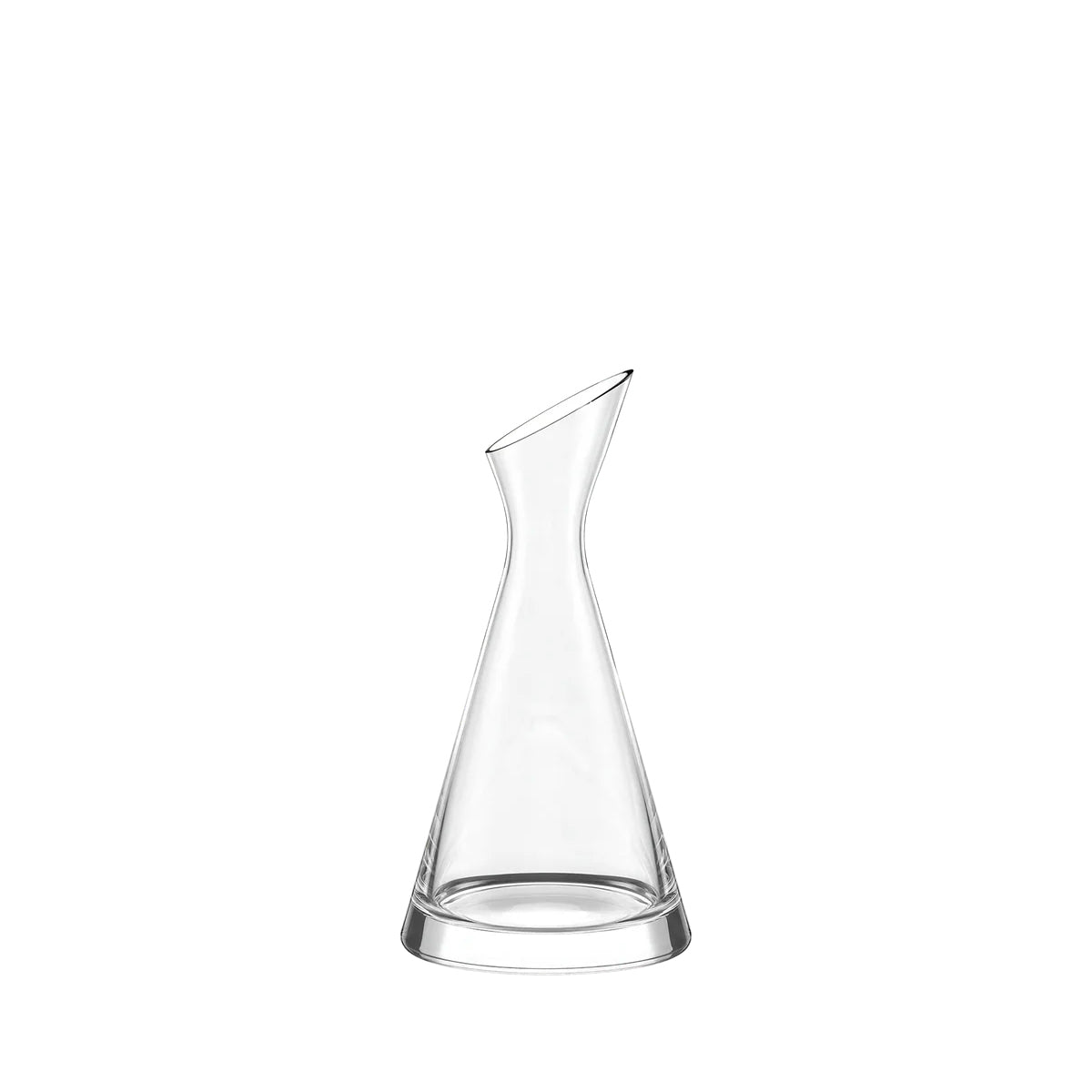 Mini decantador de cuello inclinado One for All de 0.125 litros de Stölzle Lausitz, mostrando su diseño miniatura y moderno en cristal transparente sin plomo.