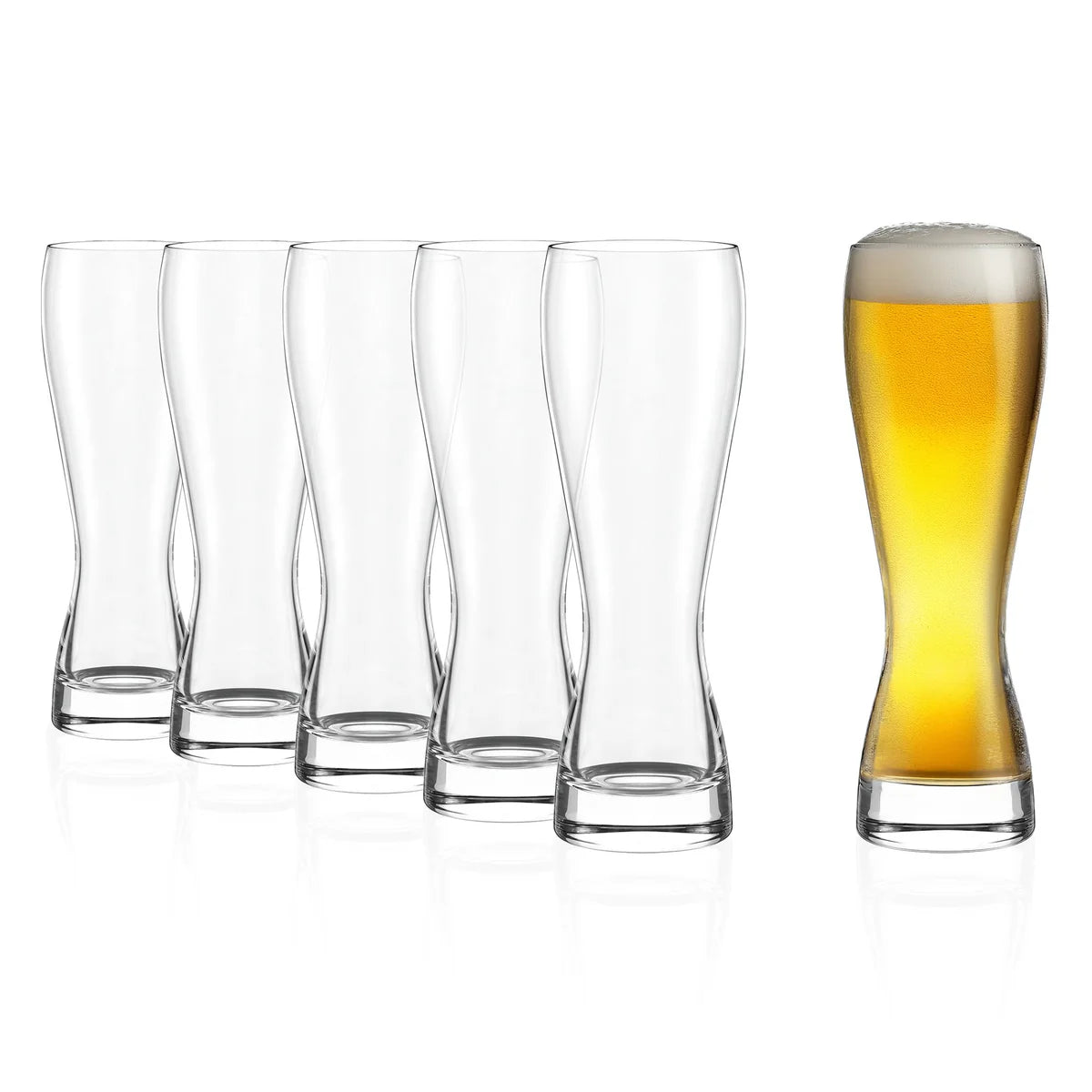Detalle de la base sólida y la curvatura del vaso de cerveza de trigo, ilustrando su equilibrio y su acabado profesional.