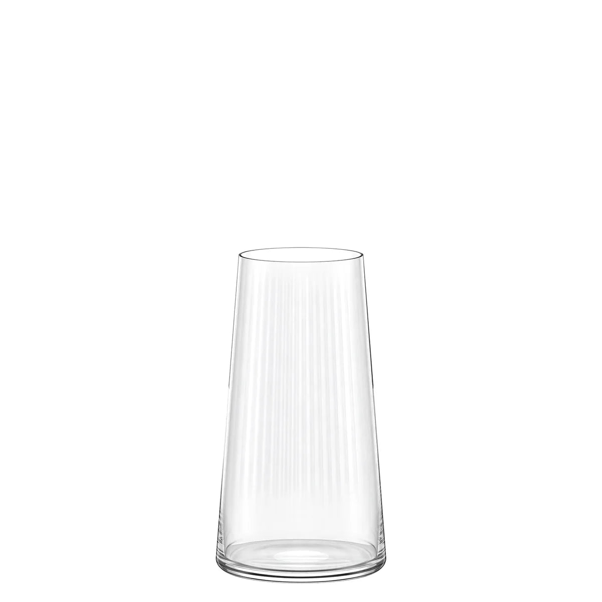 Vaso Longdrink de la colección Symphony de Stölzle Lausitz, mostrando su gran altura y líneas verticales internas en cristal transparente.