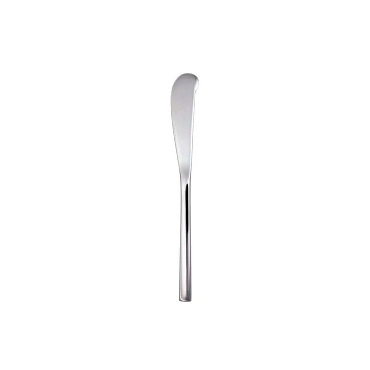 Cuchillo para mantequilla SH (mango sólido) de la colección Arezzo de Fortessa, mostrando su pulido espejo y mango de base cuadrada.