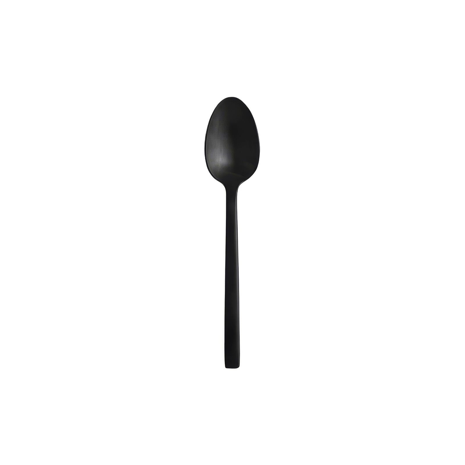 Cucharita para café espresso en acabado negro satinado PVD de la colección Arezzo Brushed Black de Fortessa, mostrando su mango de base cuadrada.