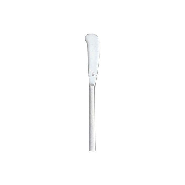 Cuchillo para mantequilla SH (mango sólido) de la colección Arezzo Brushed de Fortessa, mostrando su acabado cepillado mate y mango de base cuadrada.