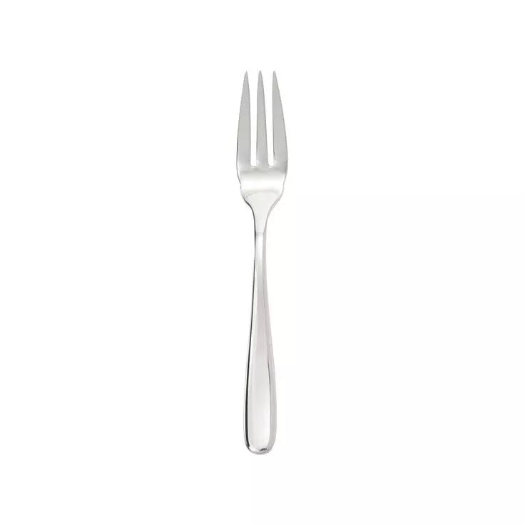 Tenedor para pescado en acero inoxidable 18/10 de la colección Grand City de Fortessa, mostrando su pulido espejo y pala ancha especializada.