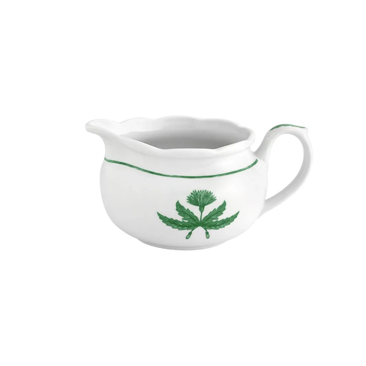 Vista lateral de la salsera de 35 cl de porcelana blanca con ribete verde de la colección Jane Verde de Vista Alegre Hotelware para canal HORECA.