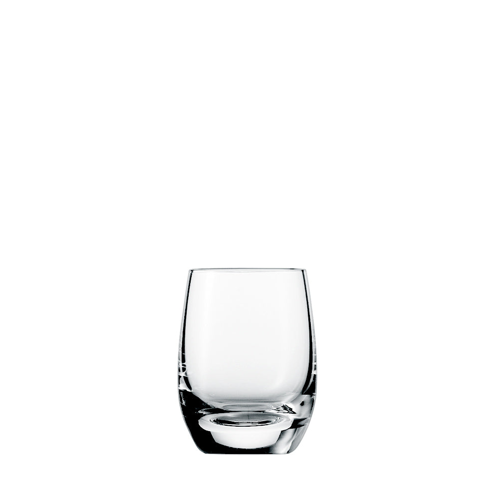 Copa de aguardiente y licores de 90 ml de la colección Banquet de Zwiesel Glas en cristal fino transparente, mostrando su silueta redondeada y limpia.