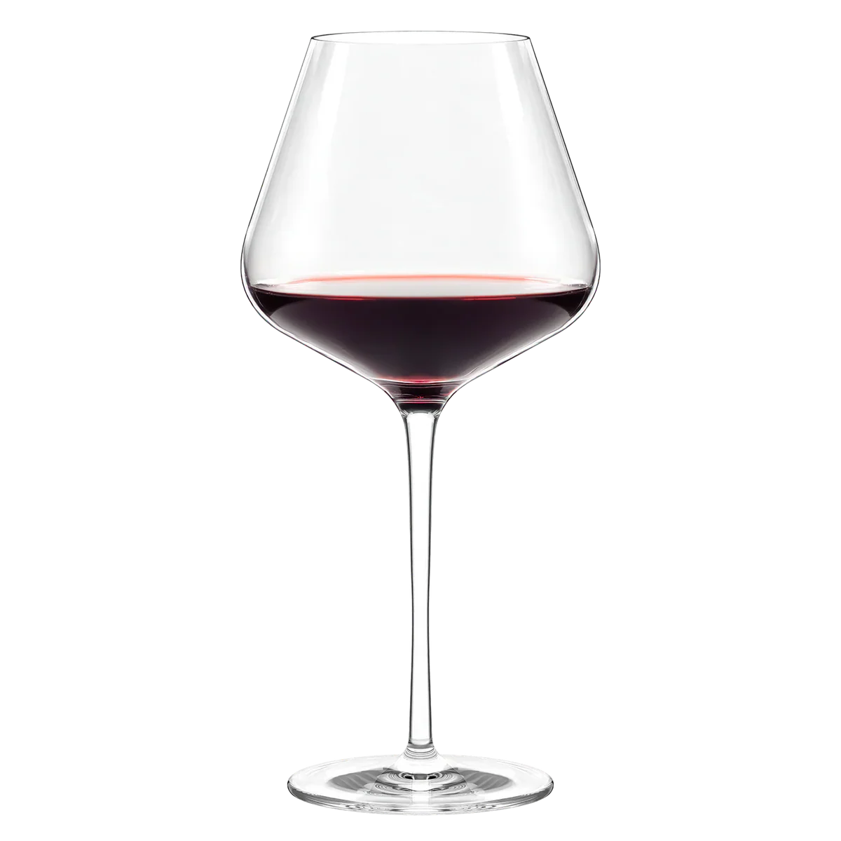 Detalle de la base y el tallo de la copa de vino tinto Burgundy Quatrophil Stölzle Lausitz.