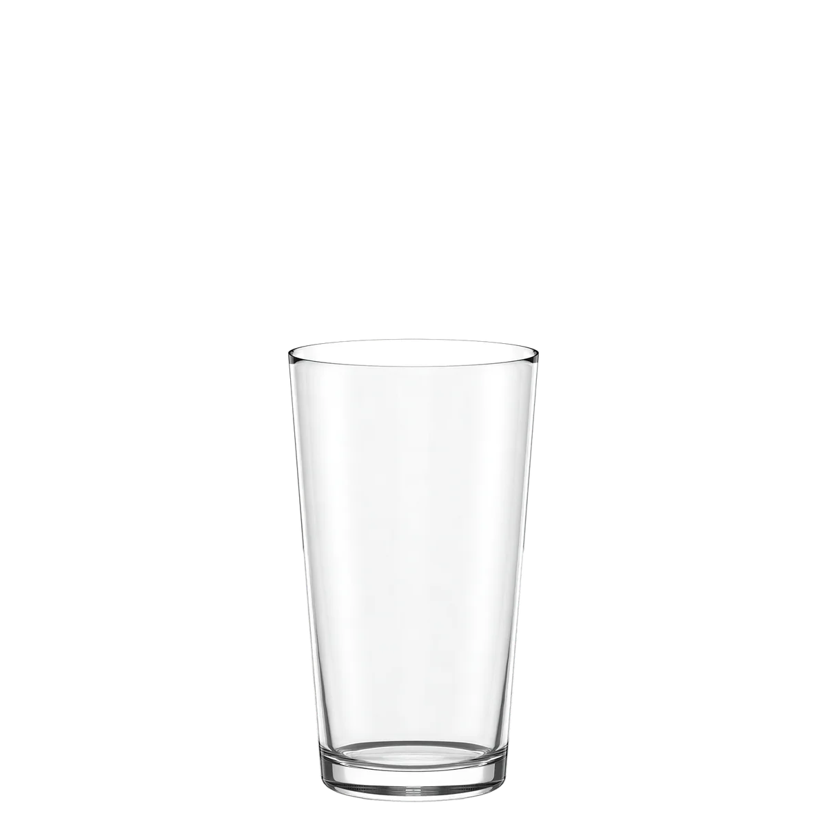 Vaso alto de la colección Metrico de Stölzle Lausitz, mostrando su base cuadrada y boca circular en cristal transparente.