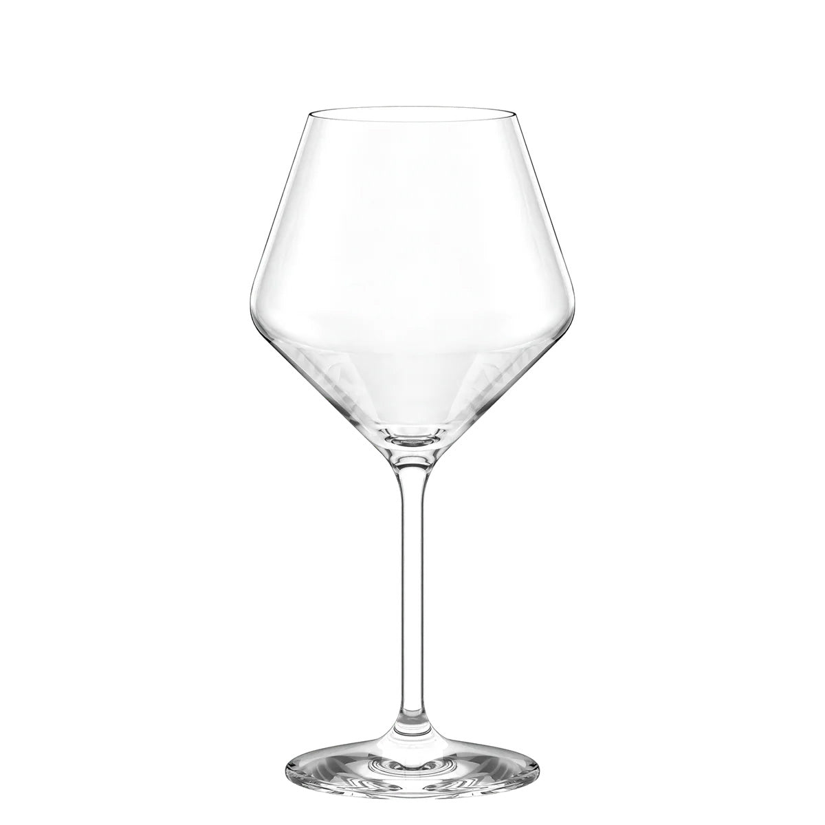 Copa de vino de Borgoña de la colección Revolution de Stölzle Lausitz, mostrando su imponente y ancho cáliz arquitectónico en cristal transparente sin plomo.