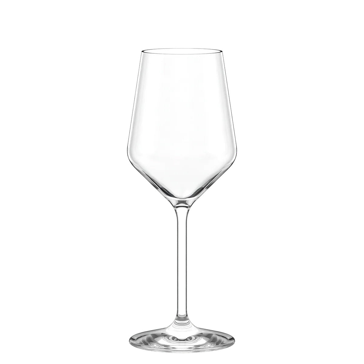 Copa de vino blanco de la colección Revolution de Stölzle Lausitz, mostrando su diseño arquitectónico de líneas rectas en cristal transparente sin plomo.
