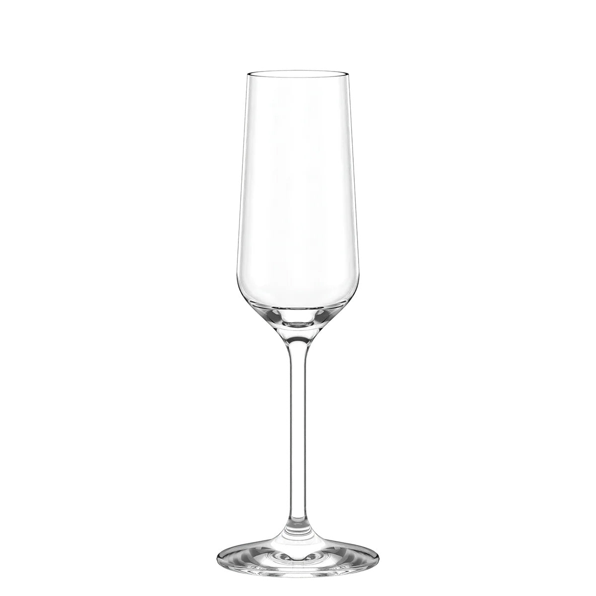 Copa de cava y champagne tipo flauta de la colección Revolution de Stölzle Lausitz, mostrando su diseño estilizado de líneas rectas en cristal sin plomo.