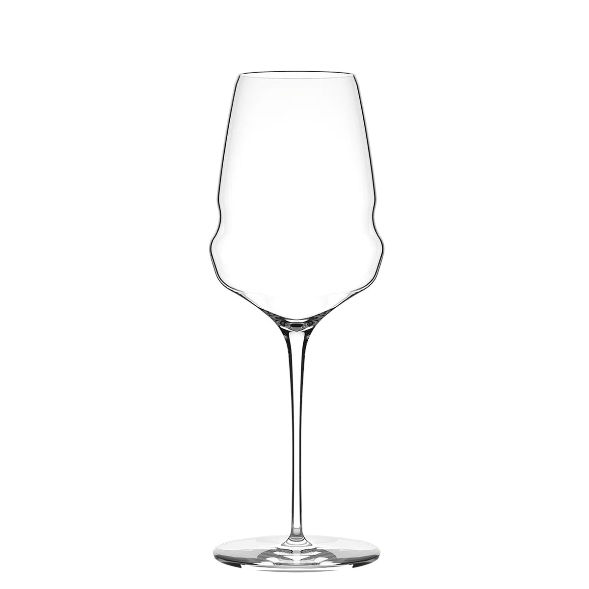 Copa de vino blanco de la colección Cocoon de Stölzle Lausitz, mostrando su diseño moderno de base amplia y paredes extra finas en cristal transparente.