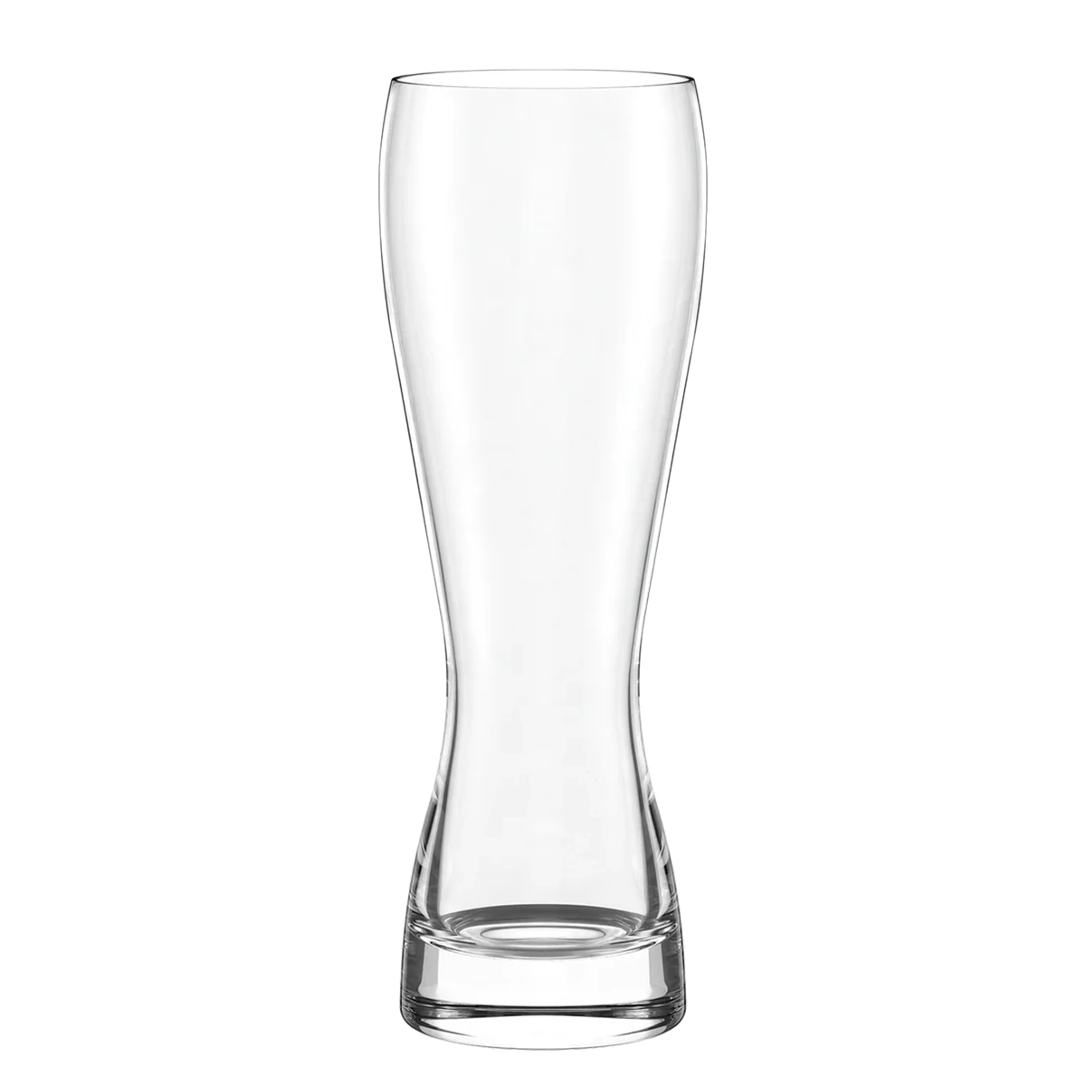 Vaso de cerveza de trigo de Stölzle Lausitz, mostrando su silueta alta y curvada en cristal transparente de alta calidad.