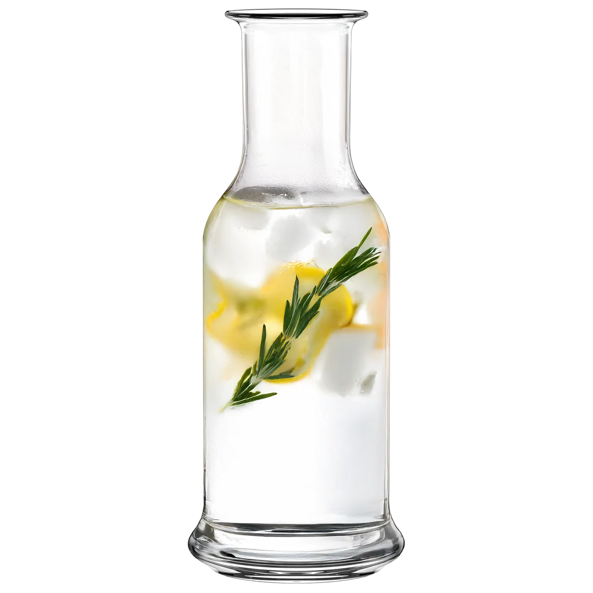Jarra Purity Stölzle Lausitz servida con agua y hielo, destacando su transparencia óptica y diseño depurado.