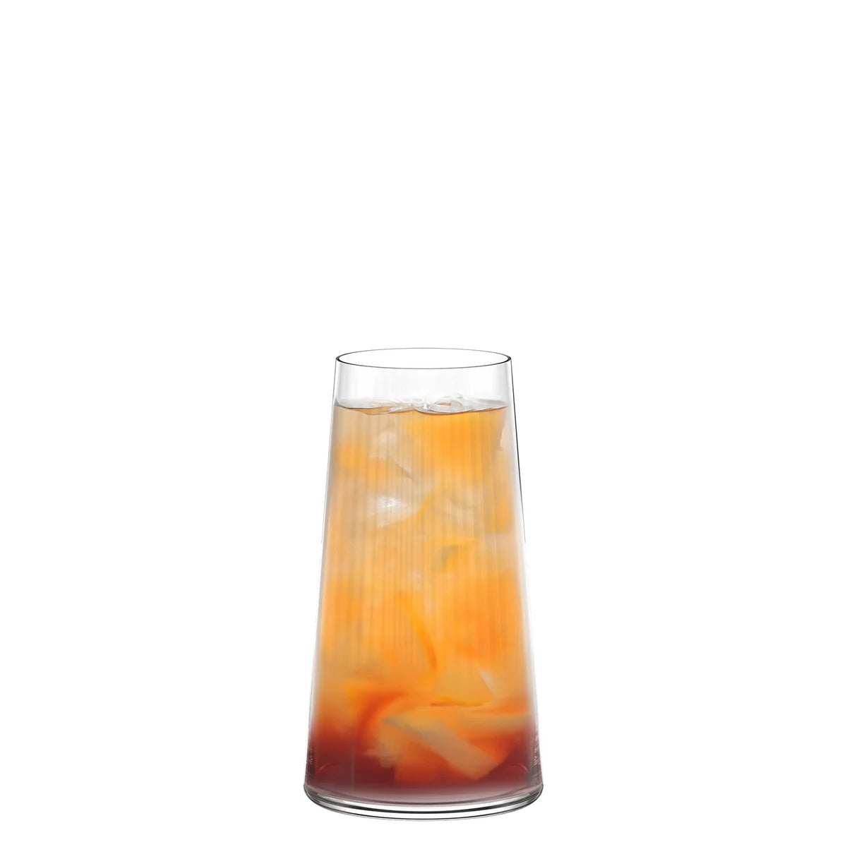 Vaso Symphony Stölzle Lausitz servido con un cóctel con hielo y burbujas, destacando los reflejos de la textura óptica y la transparencia del cristal.