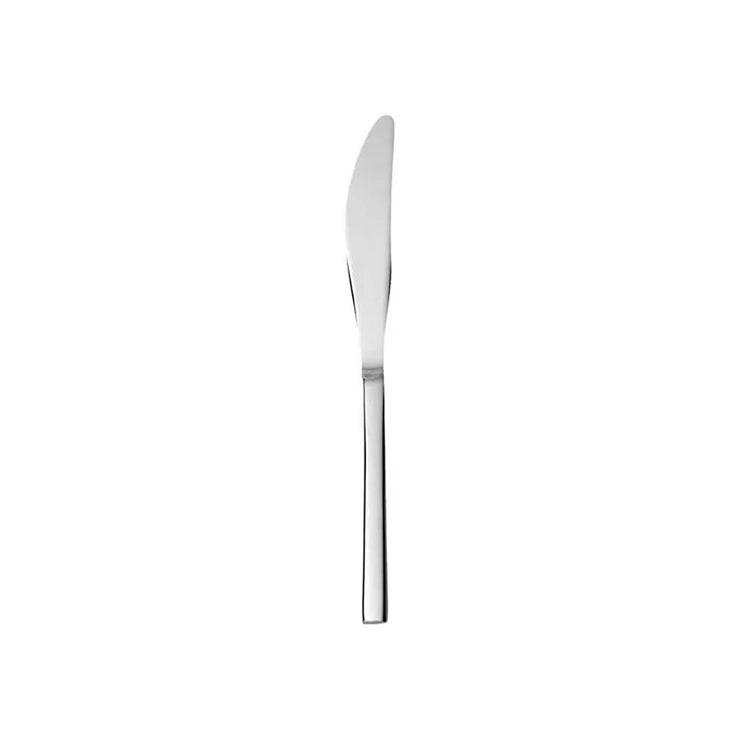 Cuchillo de postre SH (mango sólido) en acero inoxidable de la colección Arezzo de Fortessa, mostrando su pulido espejo y mango de base cuadrada.