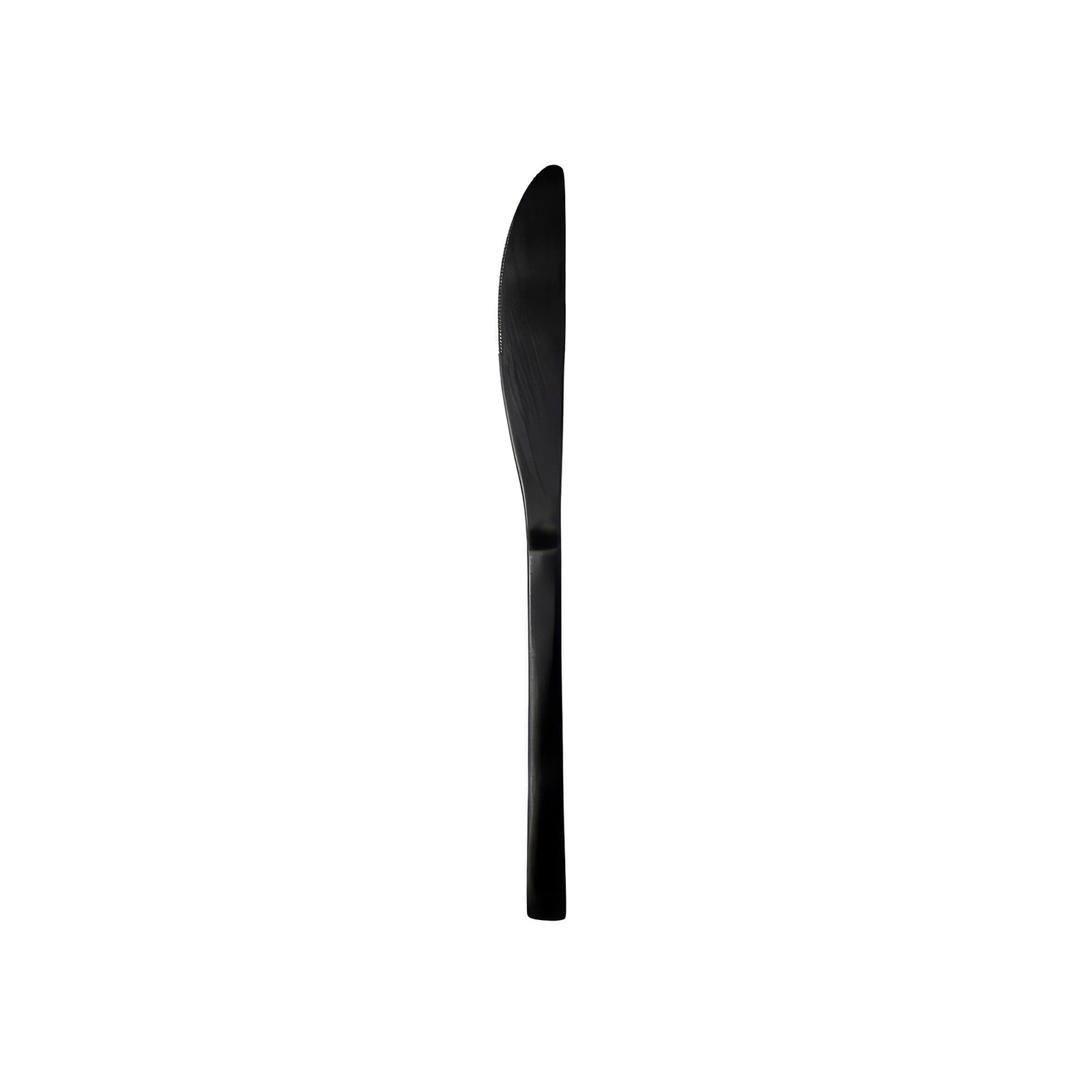 Cuchillo de postre SH (mango sólido) en acabado negro satinado PVD de la colección Arezzo Brushed Black de Fortessa, mostrando su estructura monobloque.