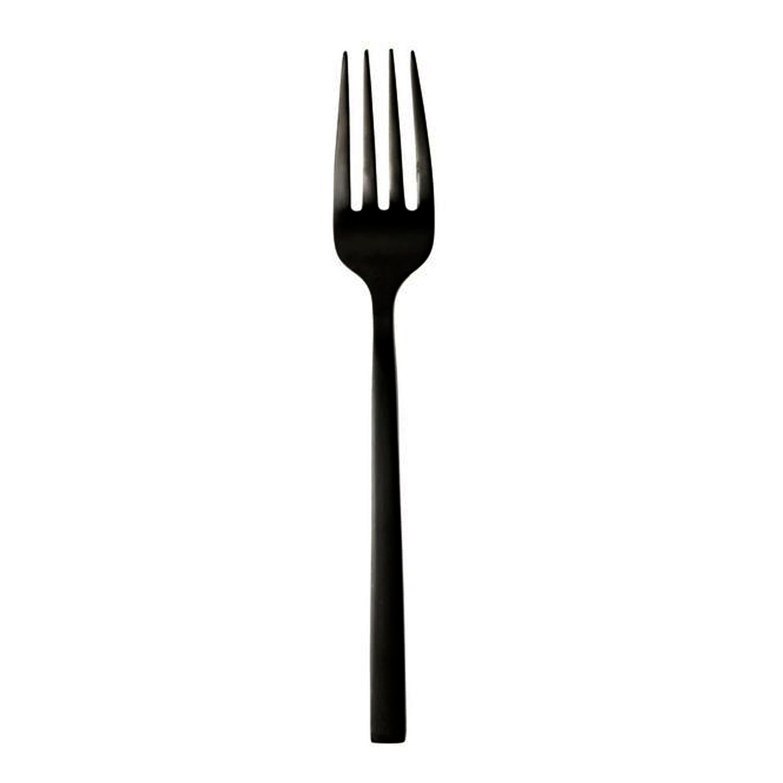 Tenedor para servir de gran formato en acabado negro satinado PVD de la colección Arezzo Brushed Black de Fortessa, mostrando su estructura de mango cuadrado.