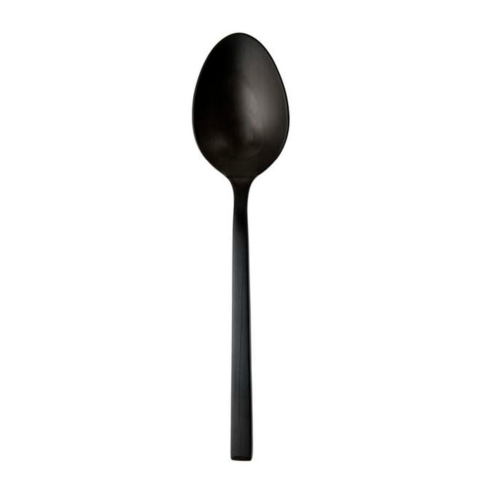 Cuchara para servir de gran formato en acabado negro satinado PVD de la colección Arezzo Brushed Black de Fortessa, mostrando su estructura robusta.