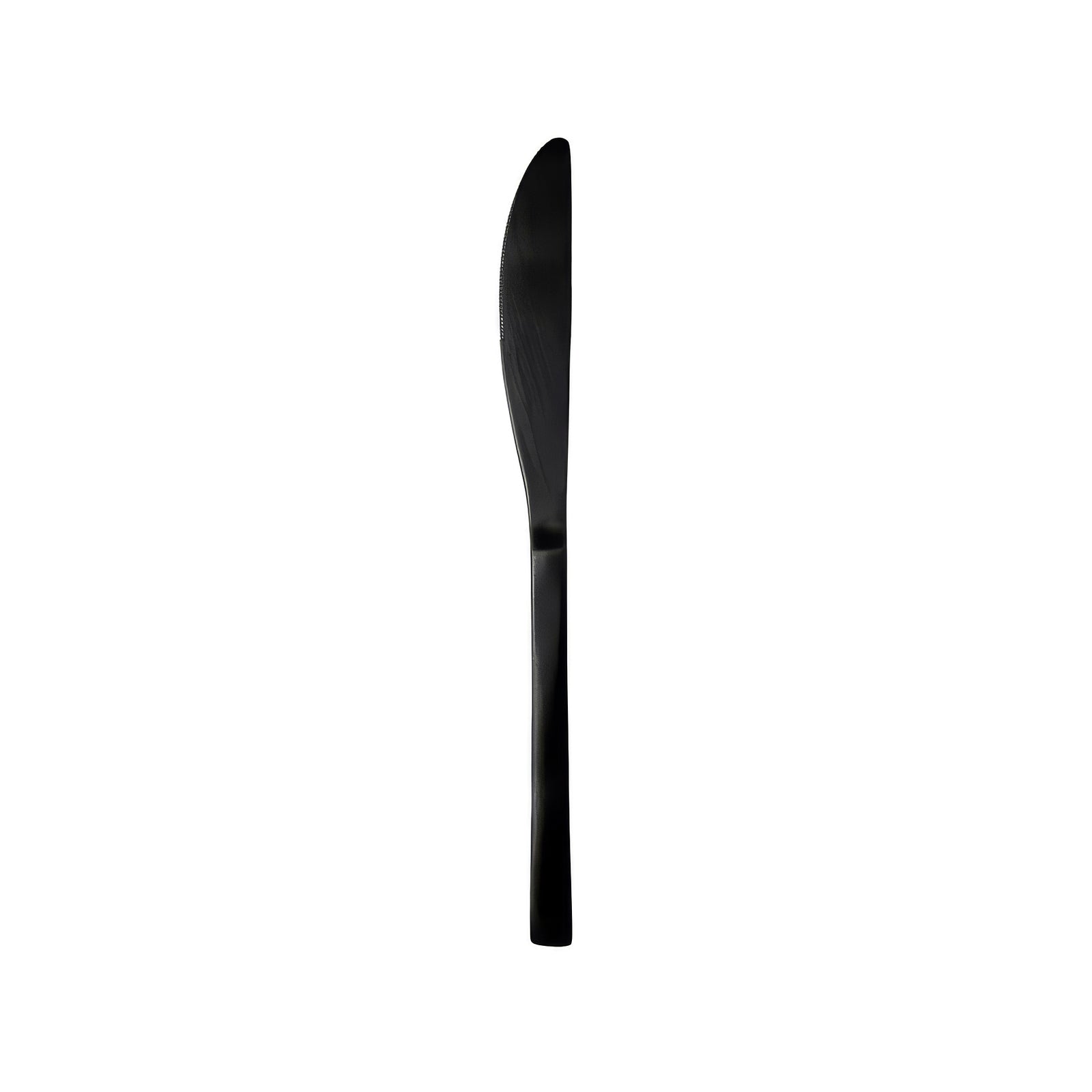 Cuchillo de mesa principal SH (mango sólido) en acabado negro satinado PVD de la colección Arezzo Brushed Black de Fortessa, mostrando su estructura monobloque.