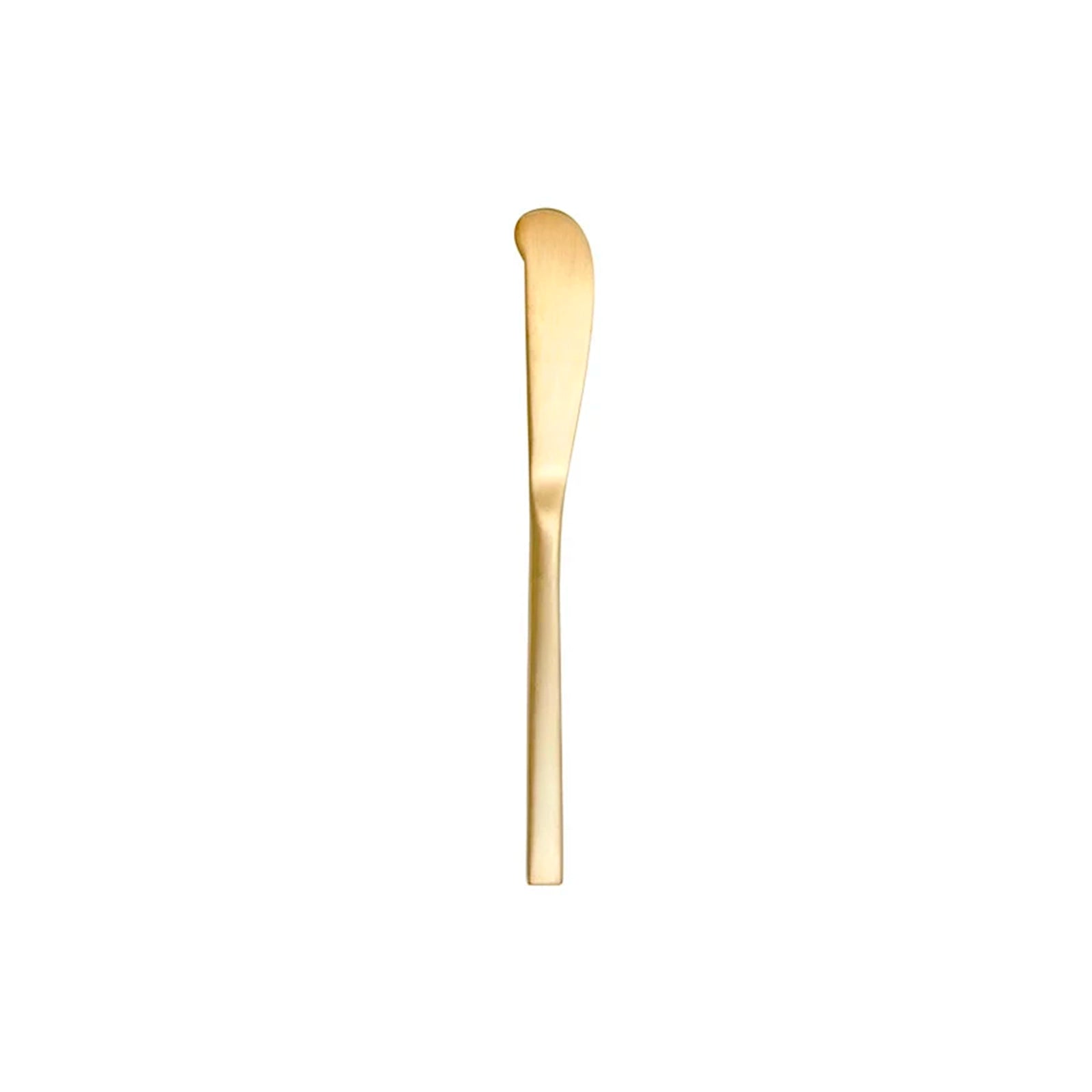 Cuchillo para mantequilla SH (mango sólido) en acabado oro satinado PVD de la colección Arezzo Brushed Gold de Fortessa, mostrando su estructura monobloque.