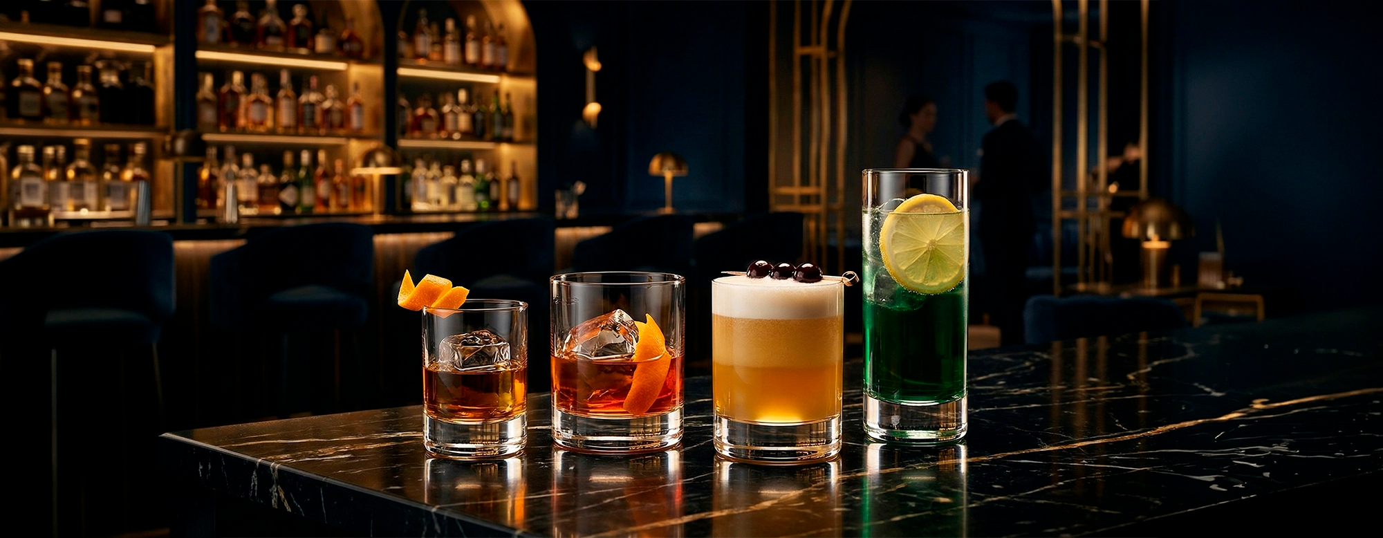 Barra moderna y elegante servida con los sofisticados vasos geométricos de la colección Paris.