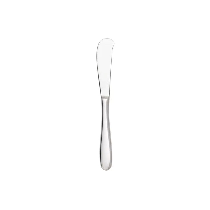 Cuchillo para mantequilla en acero inoxidable 18/10 de la colección Grand City de Fortessa, mostrando su hoja roma redondeada y pulido espejo.