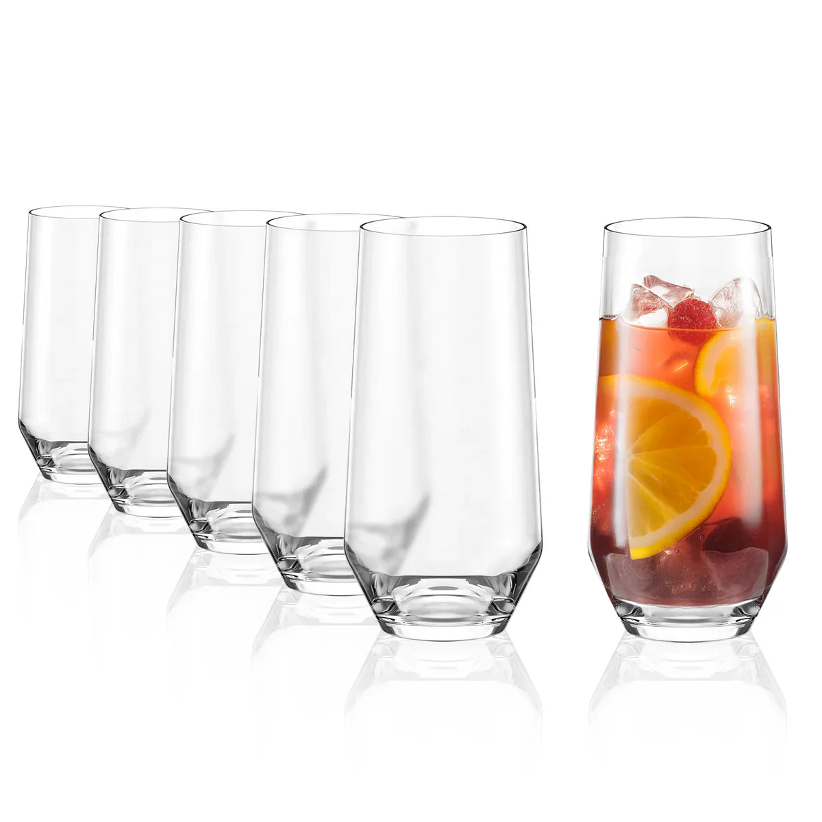 Set de vasos altos Quatrophil de Stolzle Lausitz, resaltando su calidad y forma única.