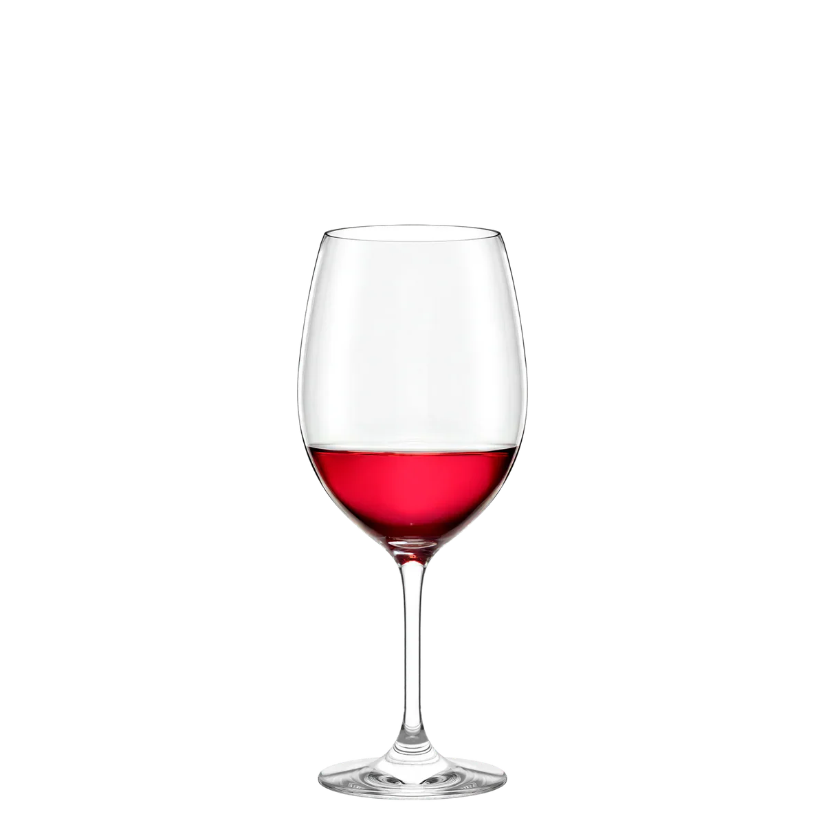 Detalle de la Copa Bordeaux Event Stölzle Lausitz con vino tinto, resaltando la transparencia del cristal.