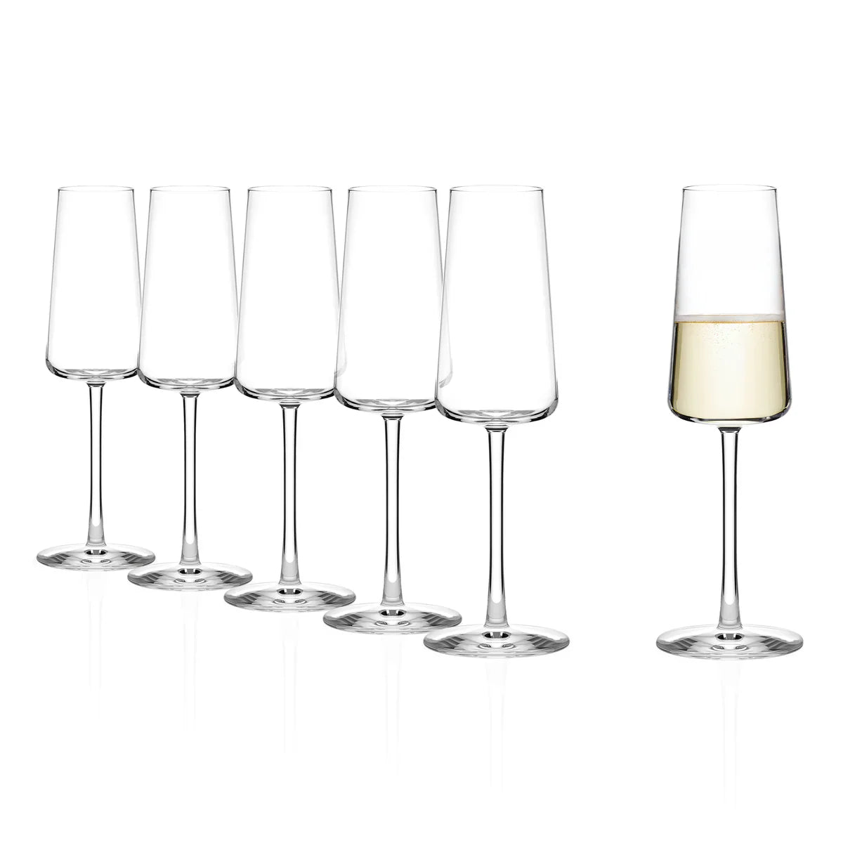 Set de Copas Champaña Power Stölzle Lausitz en fondo claro.