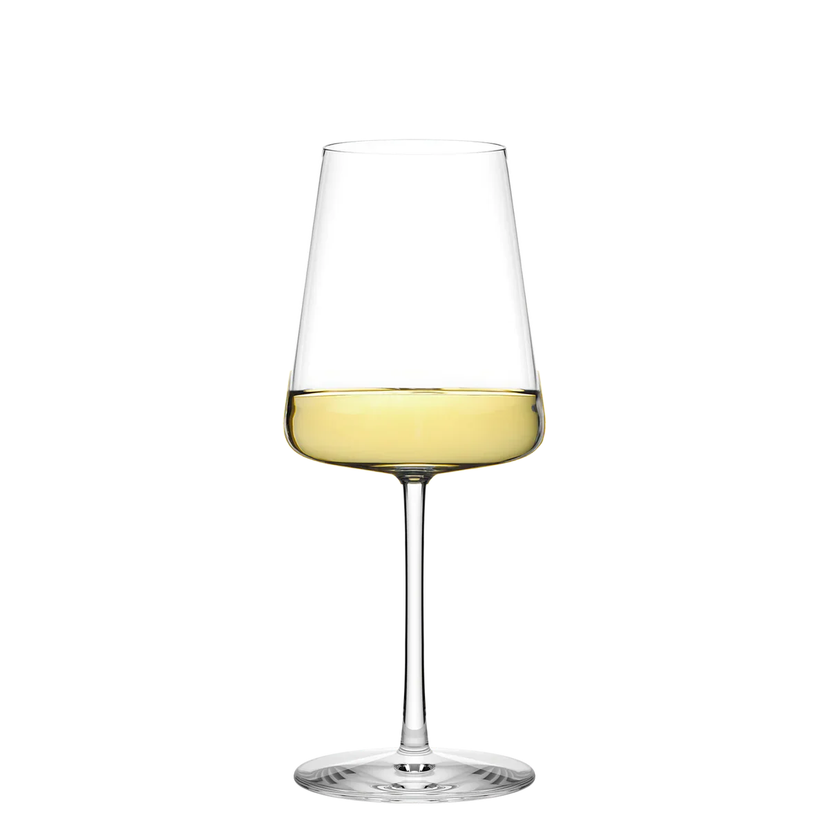 Primer plano de la base plana y el diseño del cáliz de la Copa Vino Blanco Power Stolzle Lausitz.