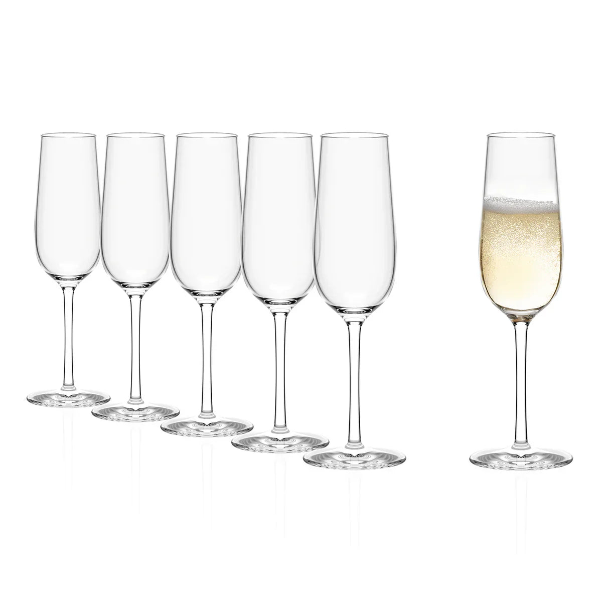 Set de Copas Champán Weinland Stolzle Lausitz en mesa festiva.